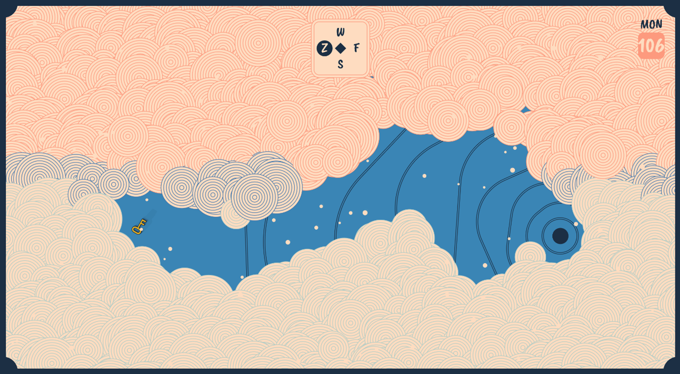 Map with swirled onrange background. A compass point at the top shows WFSZ where you would expect to see NESW