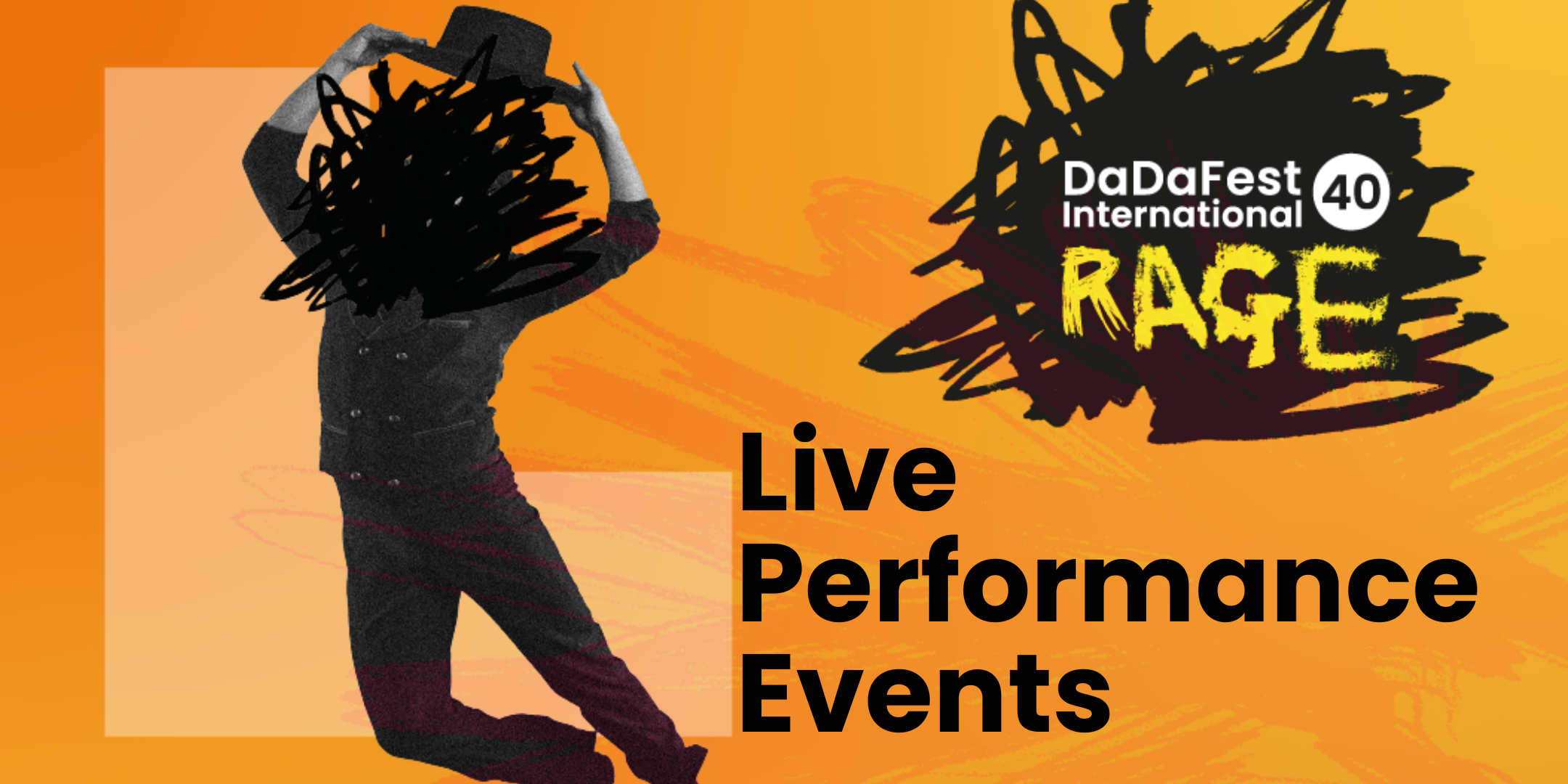 Someone is dancing but their face is covered. Image has writing that reads 'Live Performance'