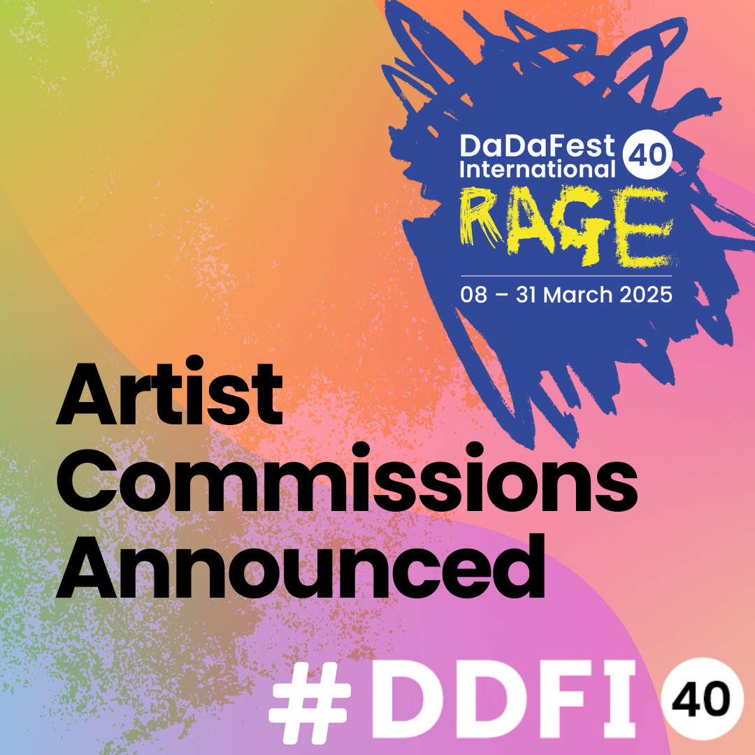 Swirled pastel background with DDFI Rage logo over blue scribble and writting saying 'Artist Commissions announced'