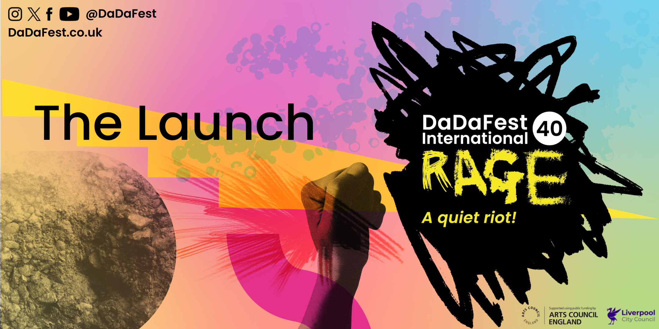 swirled pastel background with DDFI logo and the word 'Rage'. Central is a fist raised in the air.